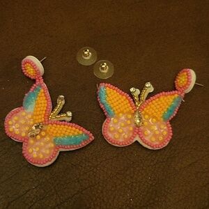 Beaded Butterfly Earrings Spring Colors